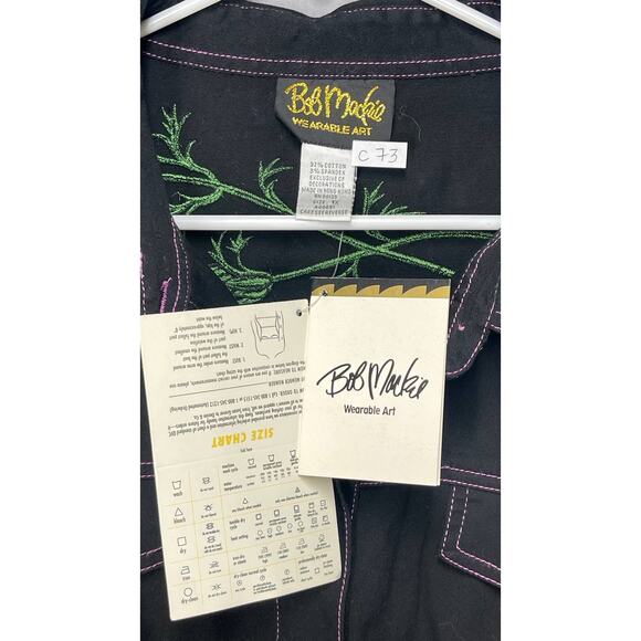 Bob Mackie Wearable Art Button Up Black Denim Jacket Embroidered Florals 1X EUC - Picture 6 of 9